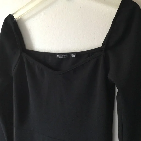 Nasty Gal Long Sleeve Faux Wrap Black Mini Dress Size 4 - Picture 4 of 8